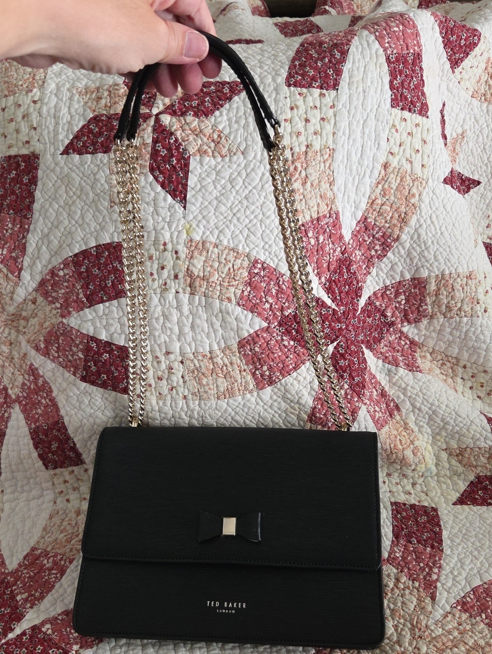 Ted Baker Black Saffiano Leather Chain Shoulder Bag